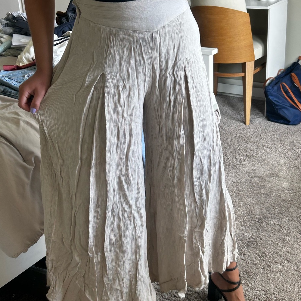 Flowy Cream Wide-Leg Pants